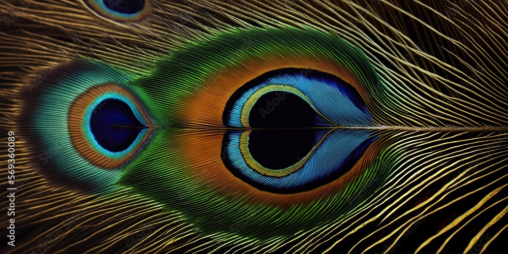 Obraz premium Macro Closeup Peacock Feather Pattern Abstract Background. Generative AI. 