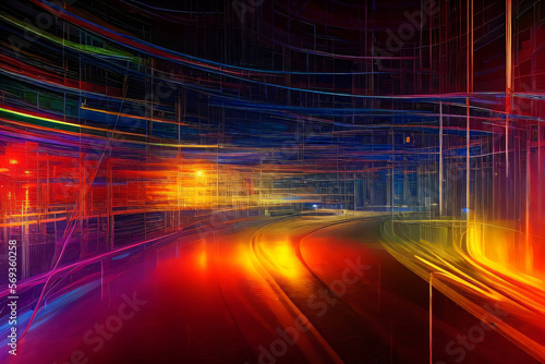 Abstract Colorful Curved Road Shaped Lines Neon Light Streaks Background Wallpaper Generative AI illustration