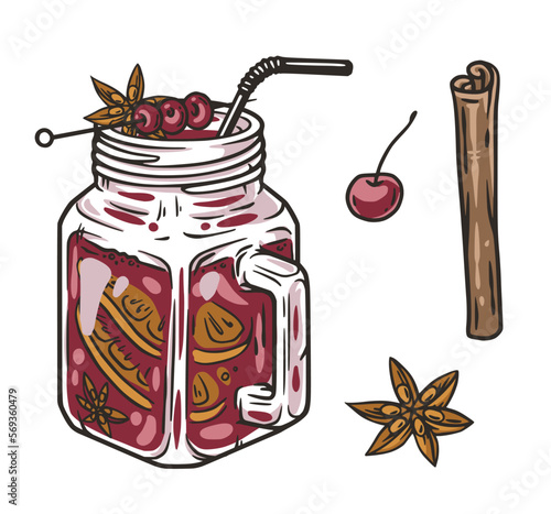 Sangria cocktail with wine and orange for bar or pub. Traditional spanish cocktail