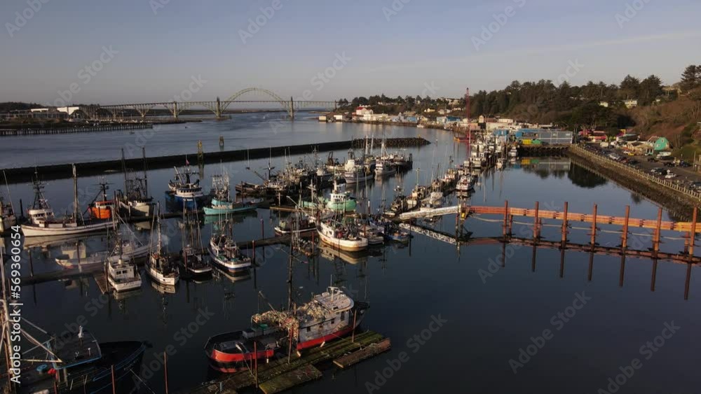 Vidéo Stock Drone Aerial Video Fishing Fleet Yaquina Bay Newport Oregon