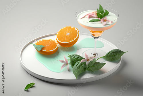 Coctail summer set with orange and mint, Generative AI