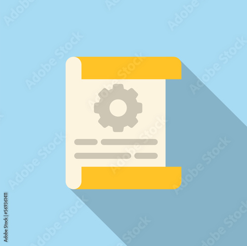 Gear paper icon flat vector. Book data. Business manual