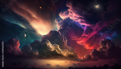 dreamlike gradient sky at night time   idea for background wallpaper  Generative Ai  