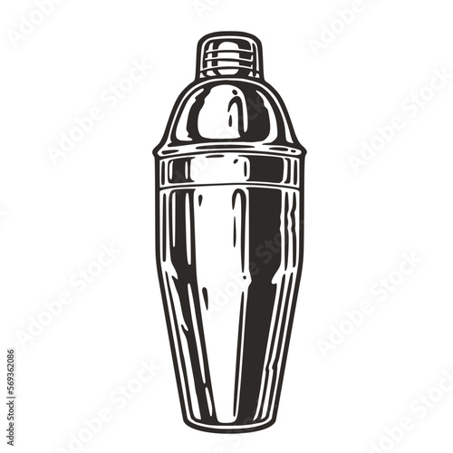Cocktail shaker for bartending. Chromed metal cocktail bar tool for barman or bartender.
