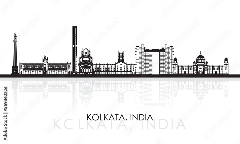 Silhouette Skyline panorama of city of Kolkata, India - vector illustration