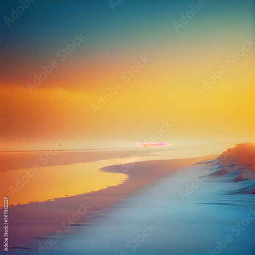 Beautiful beach landscape at sunset or sunrise  Generative AI