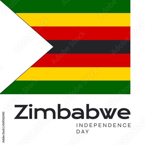 Composition of zimbabwe independence day text with national flag on white background