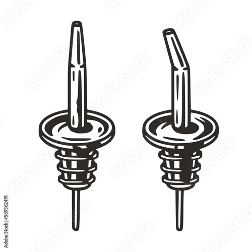Cocktail pourer for bartending. Chromed metal bottle spout or cocktail bar tool for barman or bartender.
