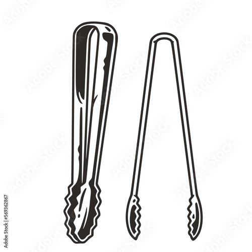 Ice tongs for bartending. Chromed metal ice clip or cocktail bar tool for barman or bartender