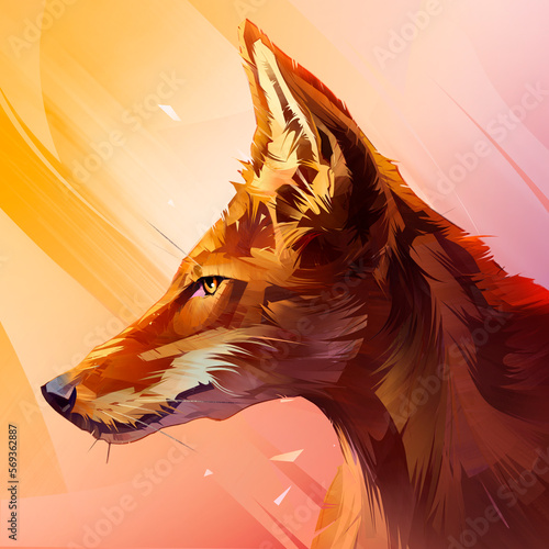 art muzzle of an animal. Colored portrait of a young fox