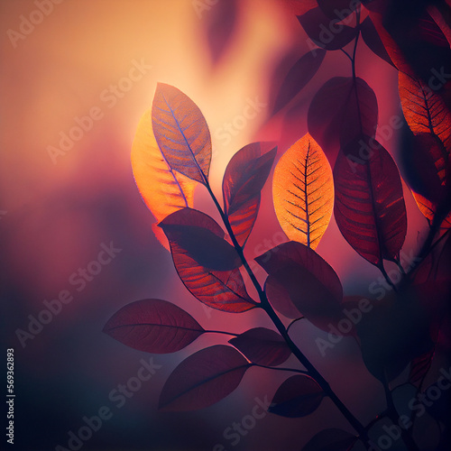 Beautiful colorful wild plants background at sunset or sunrise, Generative AI