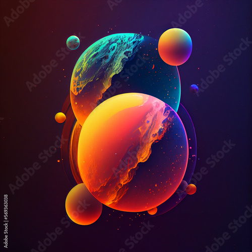 Fantasy landscape with planets illustration. Generative AI photo