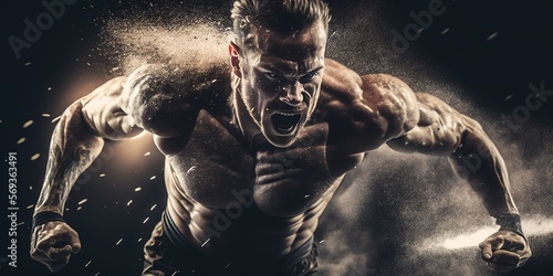 Fotografiet Caucasian strong athlete running furiously