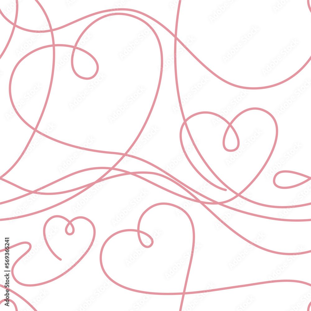 Vector seamless pattern of many abstract flowing thin lines that form heart shapes. Editable outline. Creative romantic concept. Decorative art element for St. Valentine's Day. Trendy print design. Vector seamless pattern of many abstract flowing thin lines that form heart shapes. Editable outline. Creative romantic concept. Decorative art element for St. Valentine's Day. Trendy print design.