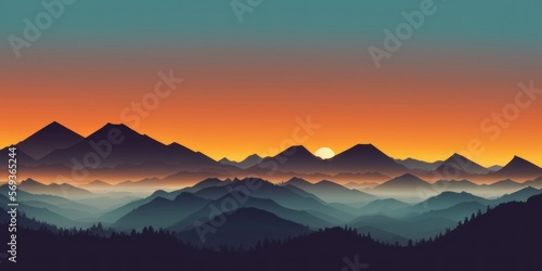 Mountain silhouette with layered horizons