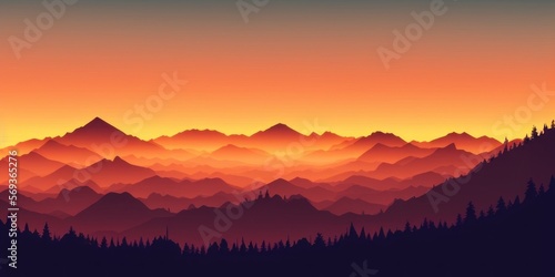 Mountain silhouette with layered horizons