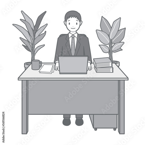 デスクワークする男性のベクターイラスト