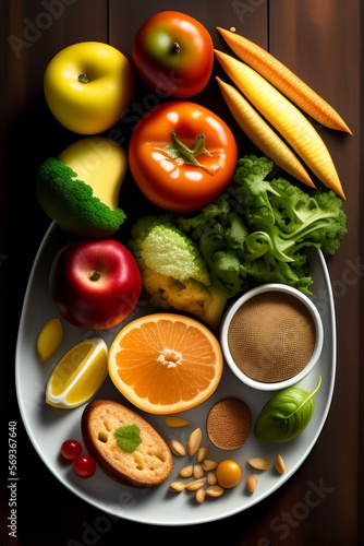 plateau de légumes et de fruits en Ia générative