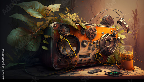 Cassette Tape Player Surrounded by a Garden of Delights