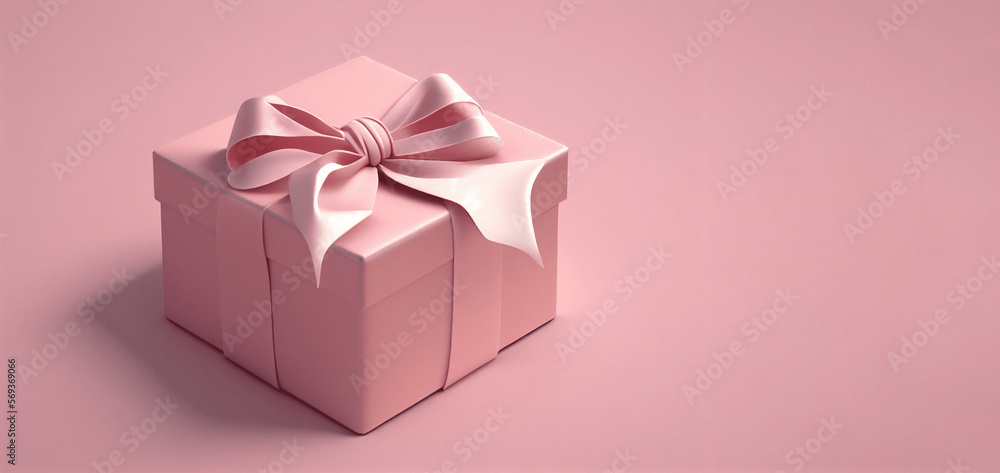 Pink gift box on pink background with copy space. Illustration AI Pink gift box on pink background with copy space. Illustration AI