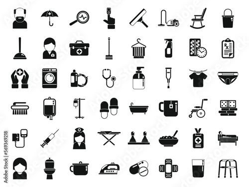 Home care services icons set simple vector. Care senior. Patient