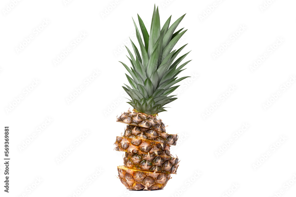Fototapeta premium Fresh juicy pineapple whole cut into pieces. Isolated.