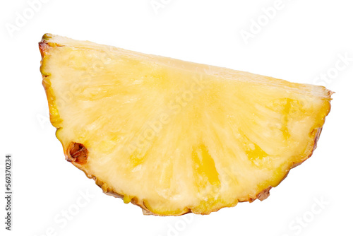 A piece of fresh pineapple cut into half rings. Isolated.
