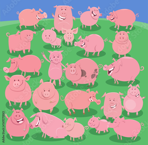 cartoon pigs farm animals comic characters group