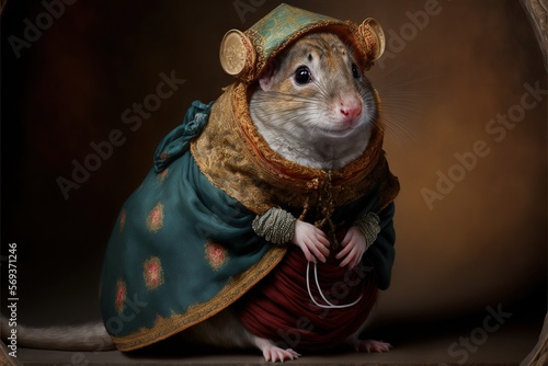 Created with Generative AI technology. portrait of a mouse in renaissance clothing photo