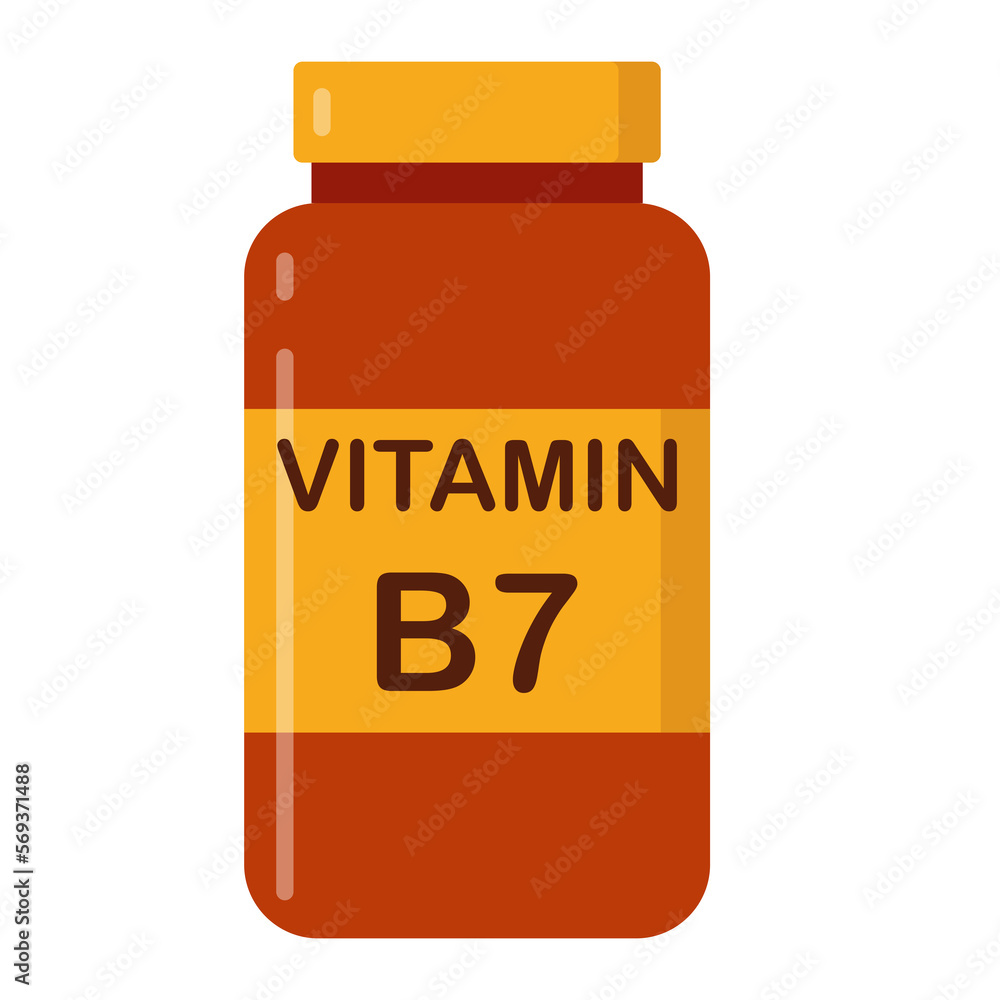 simple flat brown vitamin B7 drug bottle with yellow lable simple flat brown vitamin B7 drug bottle with yellow lable