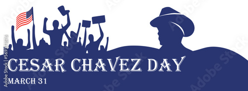 Banner for Cesar Chavez Day with protesting people on white background photo