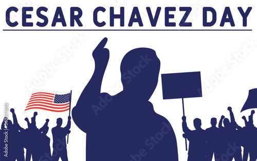 Banner for Cesar Chavez Day with protesting people on white background photo