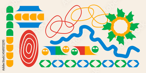 Figuras abstractas con variedad de formas y colores. Fondo extravagante. Figuras geométricas. Arte visual con colores vivos.