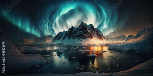 Mountains with northern lights landscape