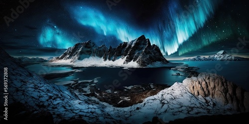 Mountains with northern lights landscape