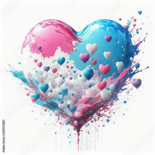 Nostalgic Pink and White Balloon Heart Flying into Y2K Sky - AI Generative Valentine, Birthday card