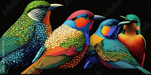 High resolution pixel art birds, created with Generative AI technology