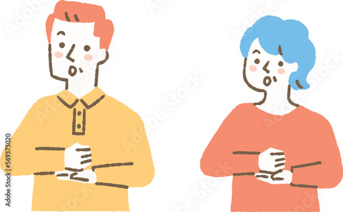 手を叩いて納得する夫婦_色