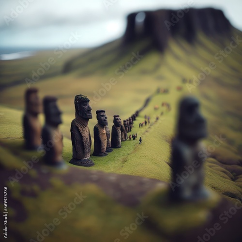 Easter island statues, Tilt Shift photo