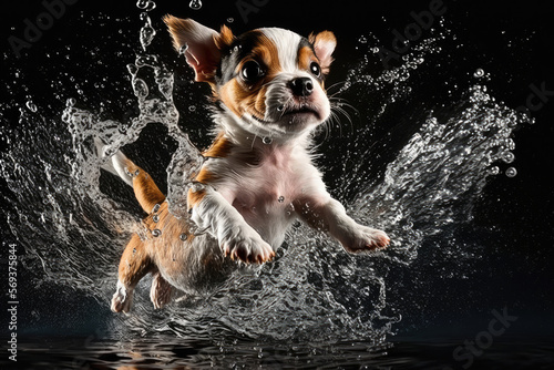 Cute dog splashing in a pool in slow motion, generative ai © aicandy