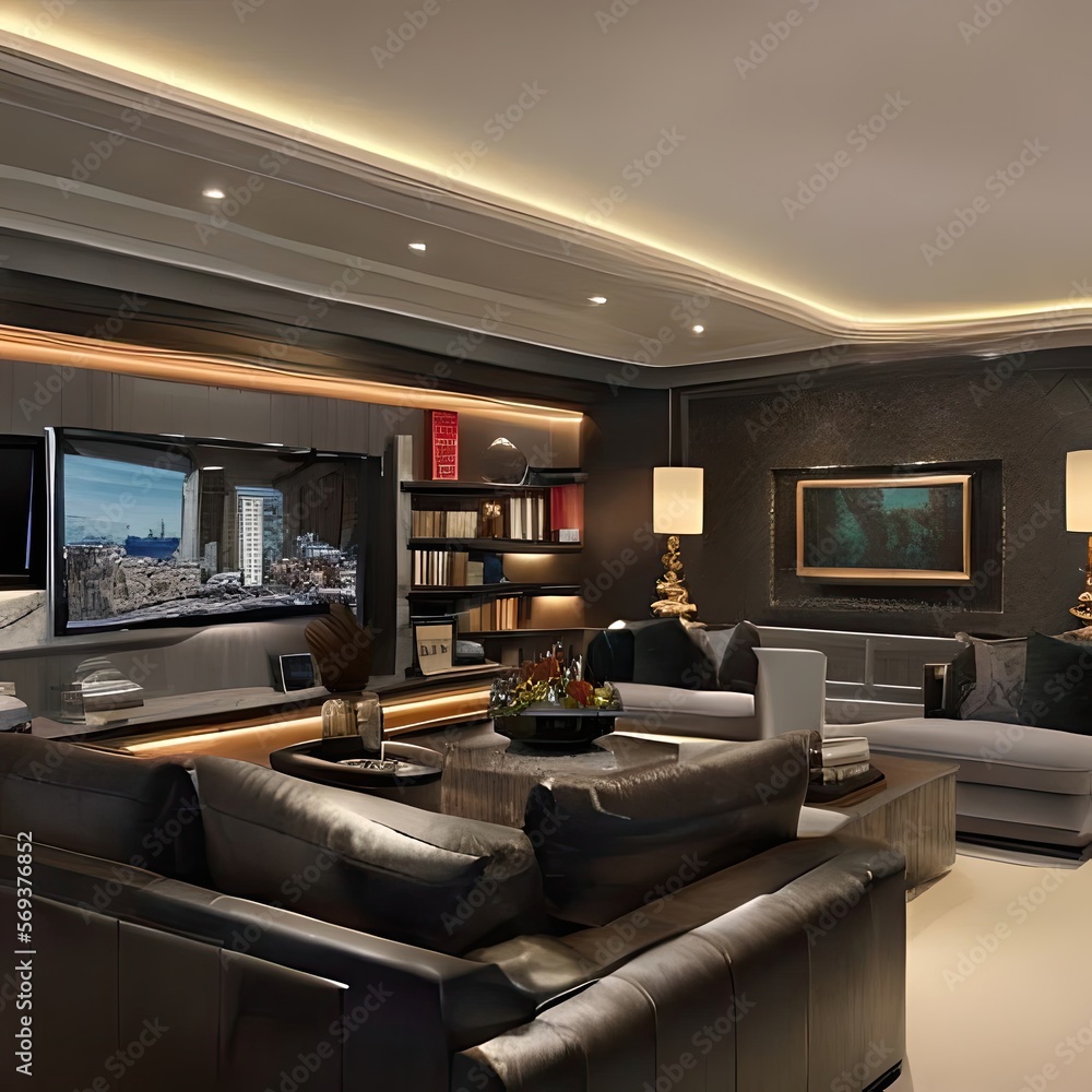 View of upscale television room. View of upscale television room.