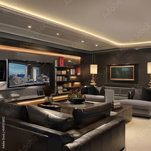 View of upscale television room.