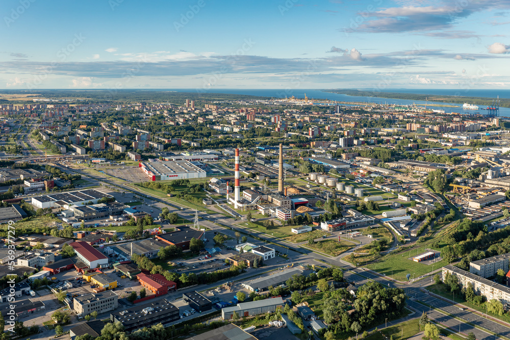 Klaipeda city by the lagoon, view from above, Lithuania