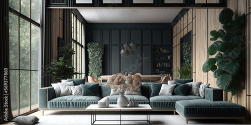 Interior of modern living room 3d rendering, Generative AI