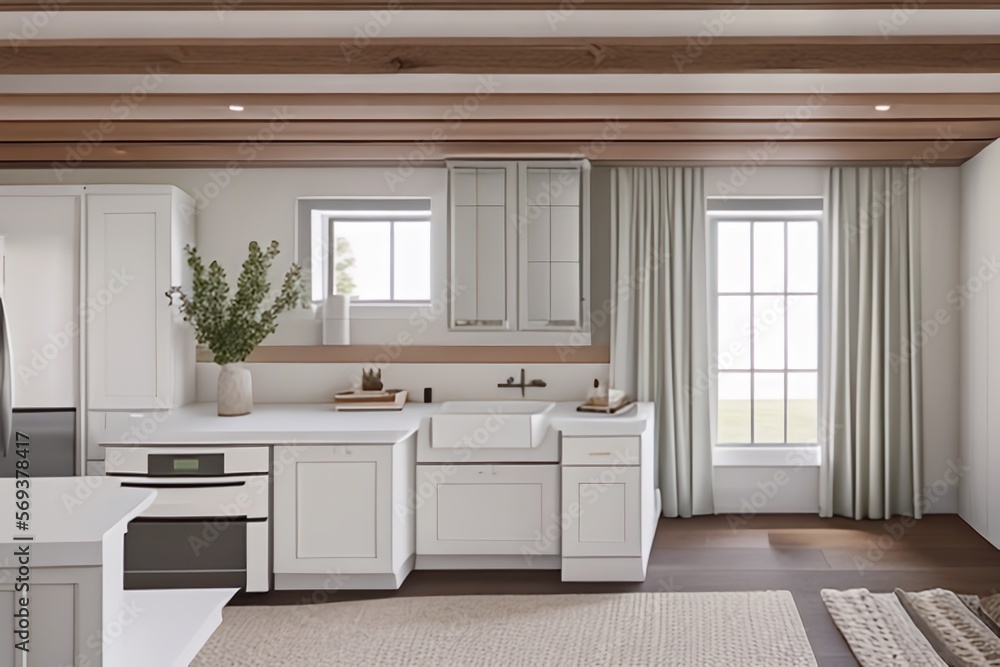 Modern Farmhouse style in light dual white tone with sunlight window