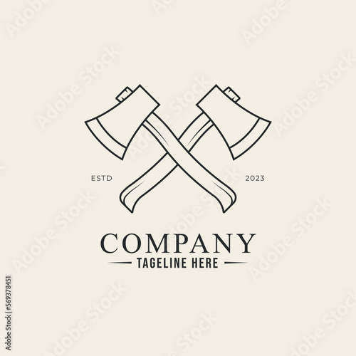 ax lumberjack line art design logo vector.