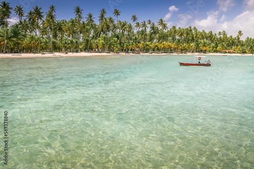 Obraz na płótnie Carneiros Beach and boat in Pernambuco, Northeastern Brazil, South America w salonie
