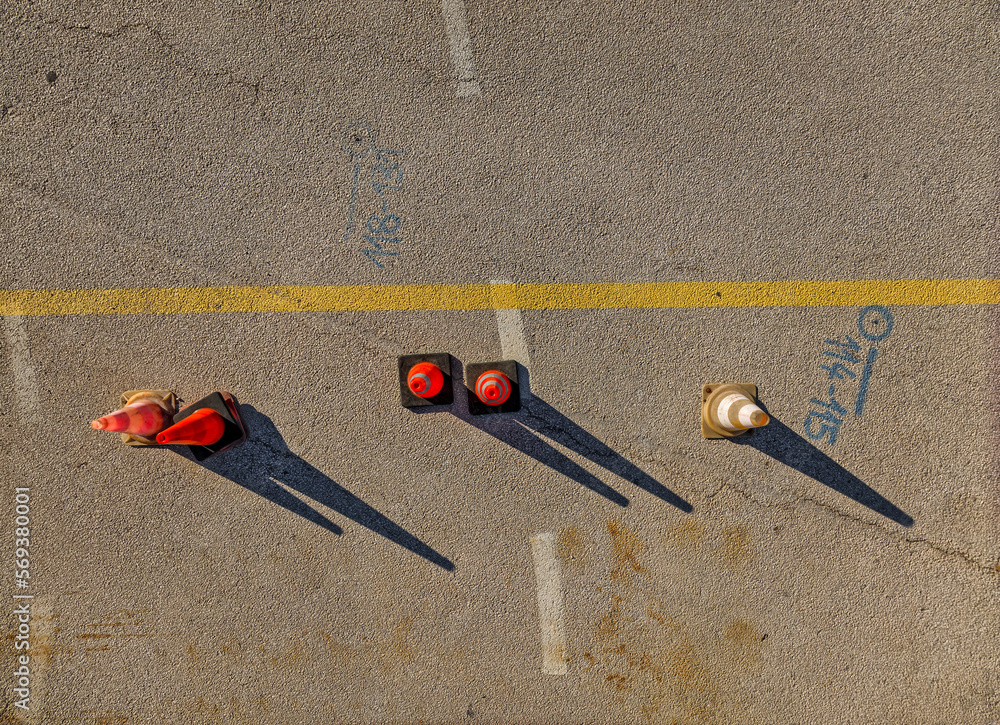 Traffic cones on a road Traffic cones on a road