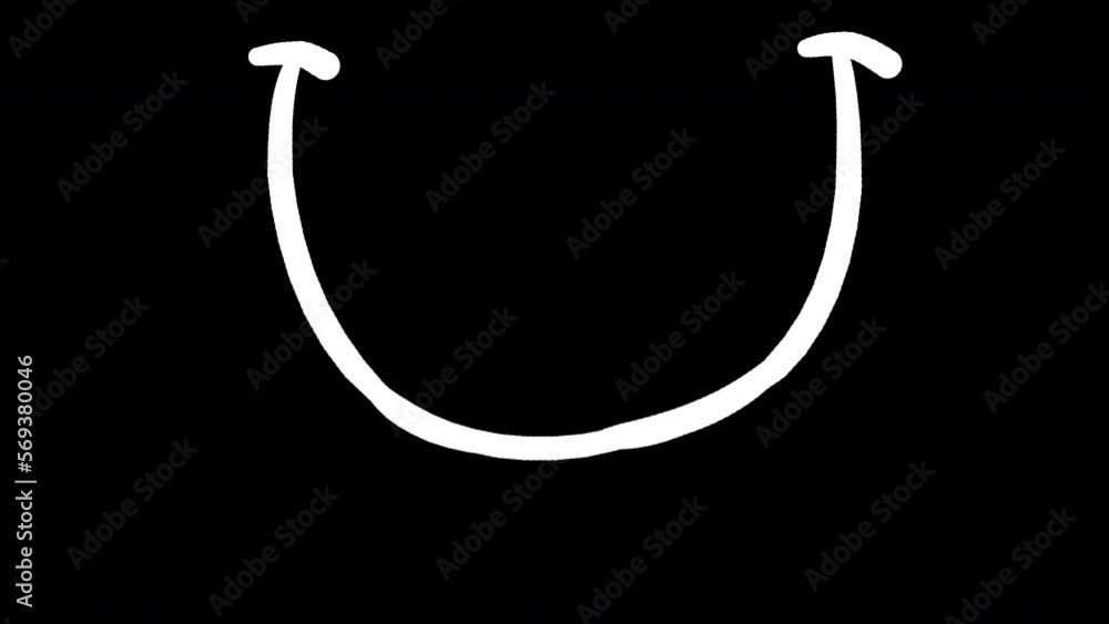 Animation of a simple cartoon smile on a black background. Effect to add joy to the characters. The concept of happiness is a white line in 4k with an alpha channel. Animation of a simple cartoon smile on a black background. Effect to add joy to the characters. The concept of happiness is a white line in 4k with an alpha channel.