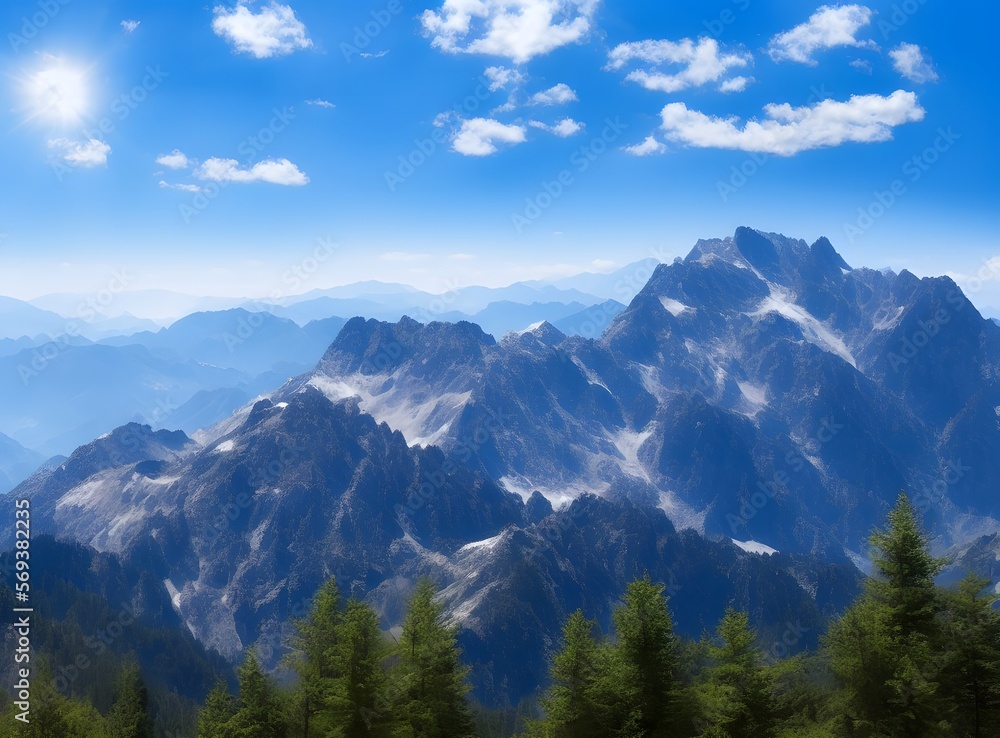 mountains and clouds created with Generative AI technology
